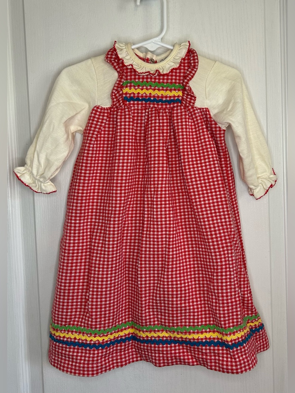 Vintage Carters Long Sleeve Red Gingham Cottagecore Dress Sz 12m